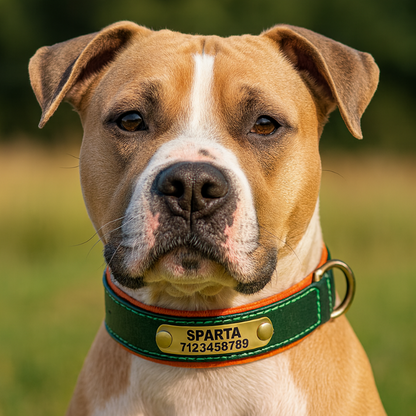 Personalised Leather Dog Collar With Name & Phone Number UK -  Green